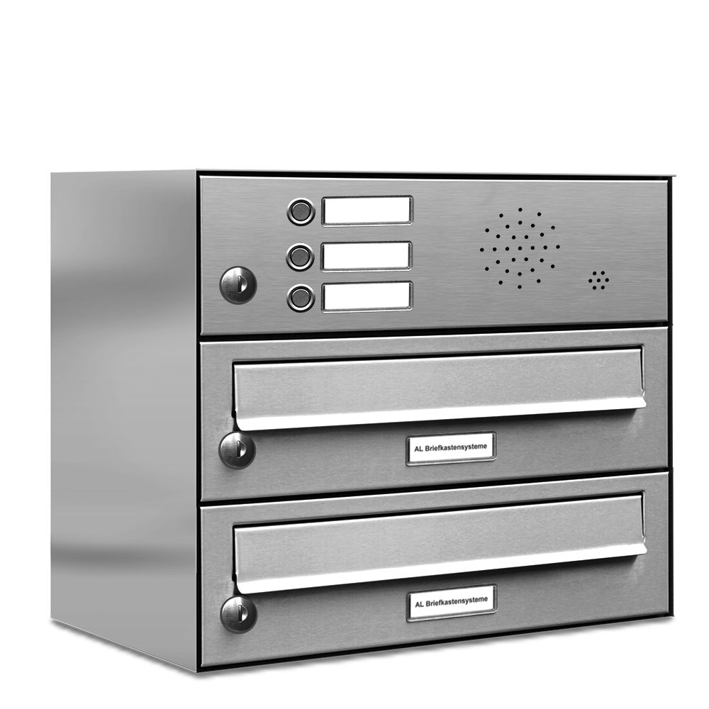 AL Briefkastensysteme 2 Fächer Premium Edelstahl Wand Briefkasten Anlage für Post A4, modern, robust und wetterfest, Artikelnummer: 132T2EA1K3S