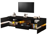 thumbnail of TV Lowboard 160x39x45 cm Schwarz mit LED-Beleuchtung Hochglanz Front, 2 Türen 1 Schublade offenes Fach, Drucköffnung, Acryl-Einsatz