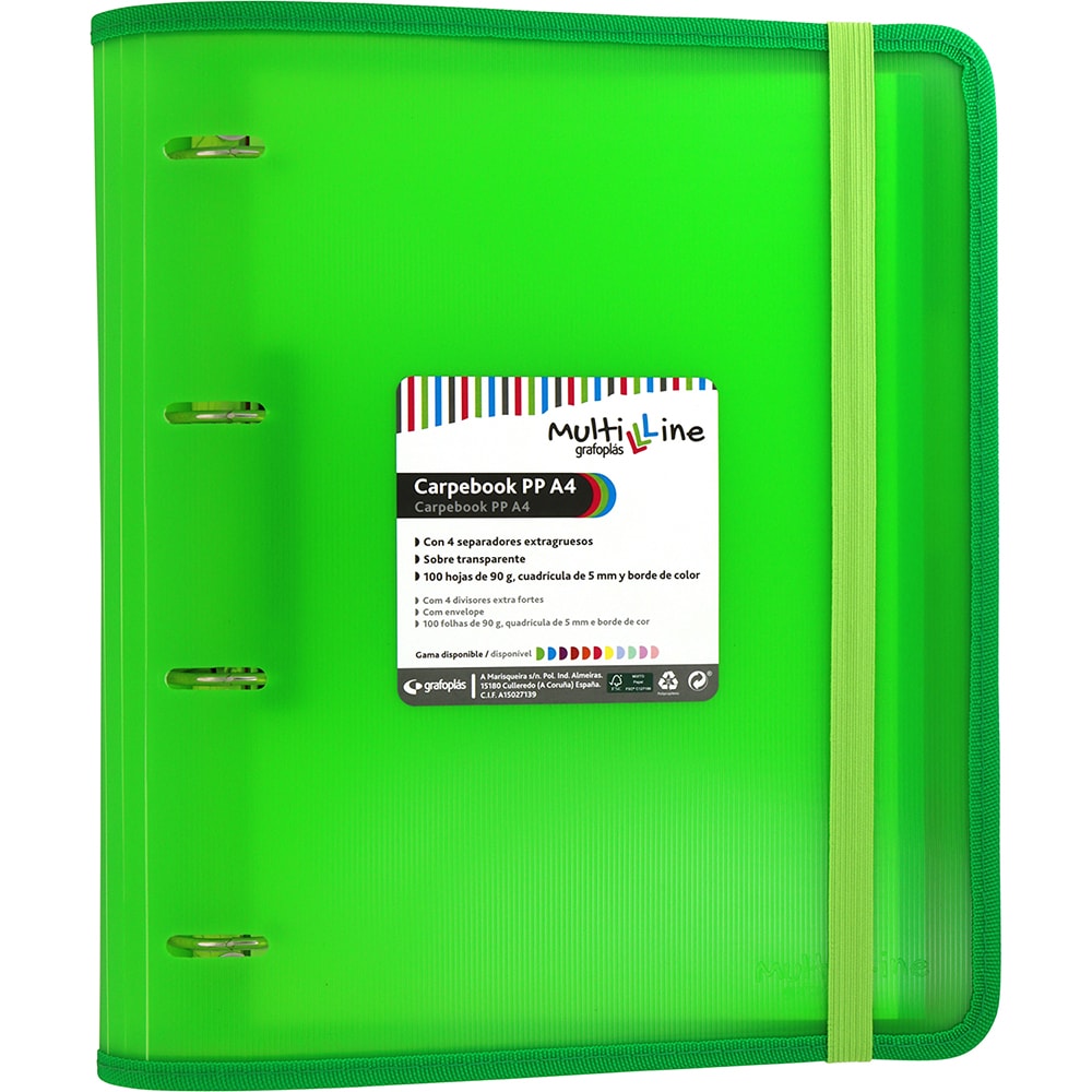 Pasta de argolas em polipropileno Carpebook Multiline A4 verde
