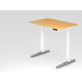 thumbnail of PROREGAL Sitz-Steh-Schreibtisch Pekka | Buche | Weißes Gestell poliert | BxT 120x80cm | Höhe 65-130cm | elektrisch höhenverstellbar | C-Fuß Gestell