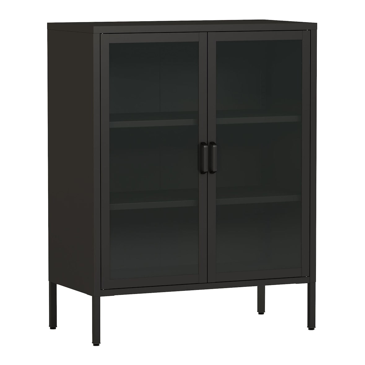 Helloshop26 - Metalen dressoir met glazen deuren staal en gehard glas 102 x 80 x 40 cm zwart 03_0006608
