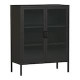 thumbnail of Helloshop26 - Metalen dressoir met glazen deuren staal en gehard glas 102 x 80 x 40 cm zwart 03_0006608