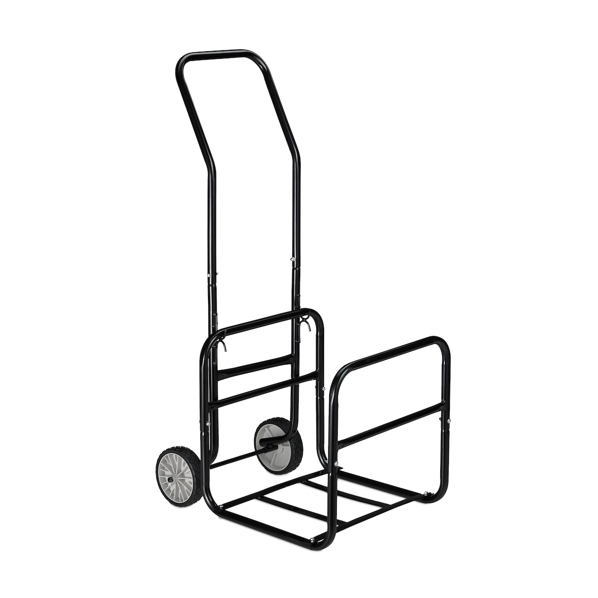 Relaxdays Kaminholzwagen, 2in1 Brennholzkarre & Feuerholzregal, aus Stahl, bis 45 kg, Transport & Aufbewahrung, schwarz