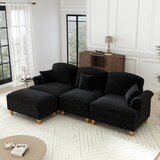 thumbnail of Modulares L-förmiges 3-Sitzer Sofa 93x272x140 Chenille Mid-Century modern Wohnzimmer Couch komfortabel abnehmbare Rüschen Schwarz