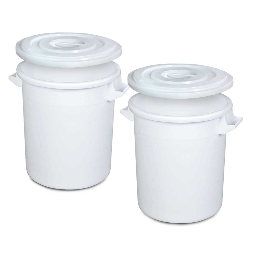BRB 2X Kunststofftonne 75 Liter mit Deckel, lebensmittelecht, Polyethylen-Kunststoff (PE-HD), weiß
