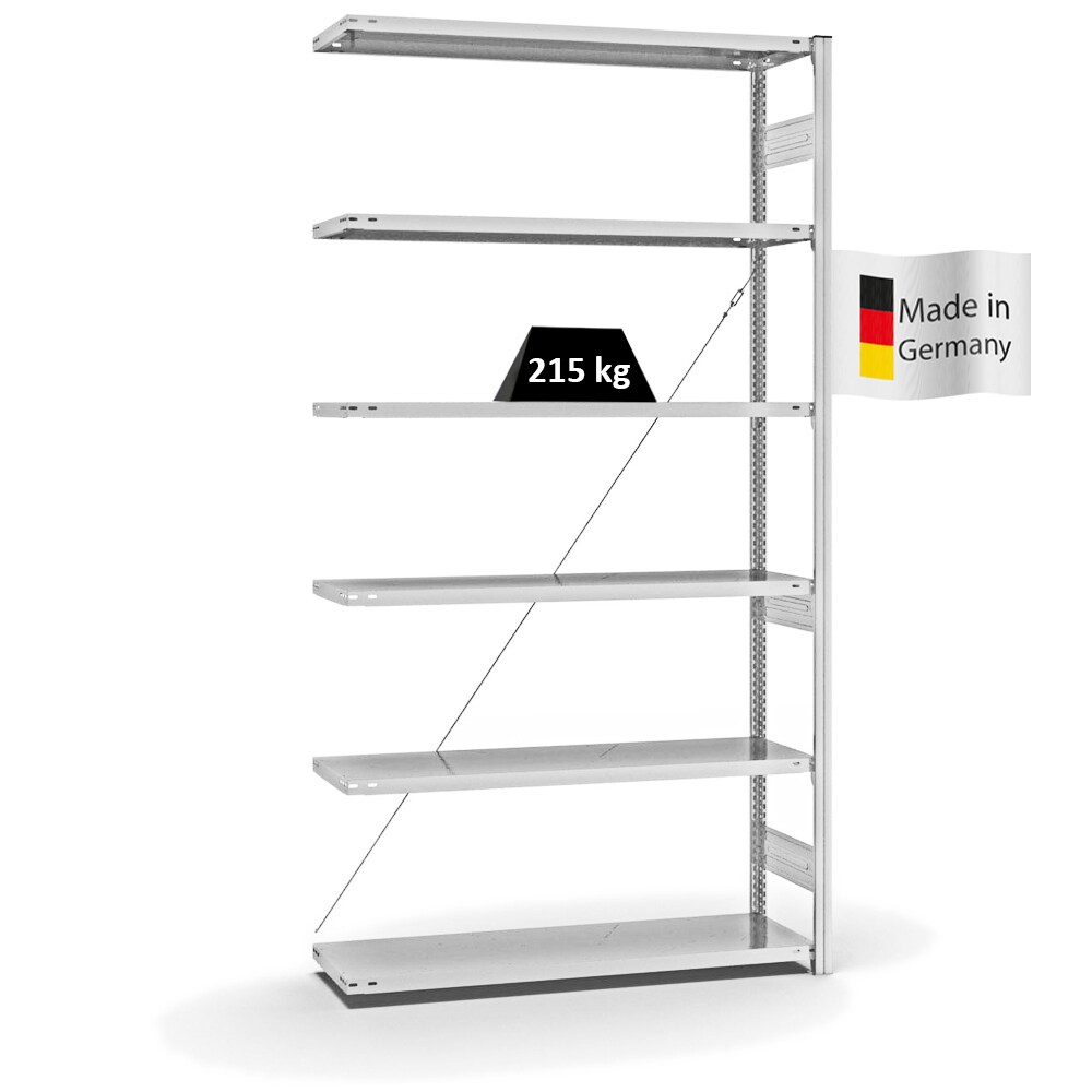 PROREGAL Fachbodenregal Stecksystem | Anbauregal | HxBxT 250x130x40cm | 6 Ebenen | Fachlast 215 kg | Einseitig nutzbar | Lichtgrau