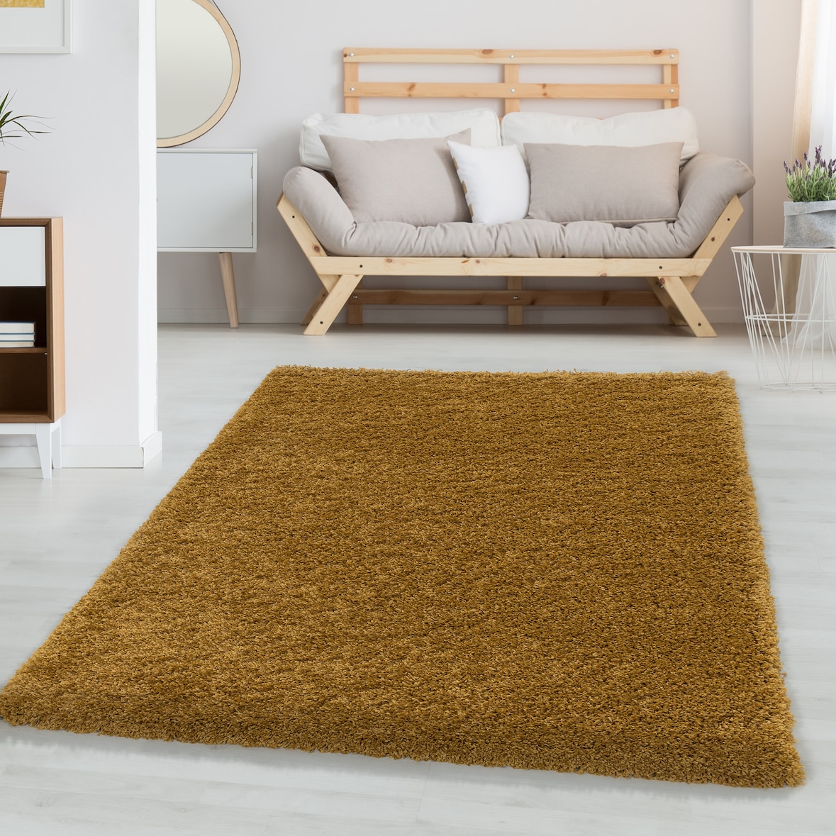 Carpetsale24 Shaggy Hochflor Teppich, 80x250 cm, Gold, weich, flauschig, modern, einfarbig, für schmale Räume, Küche, Schlafzimmer Flur