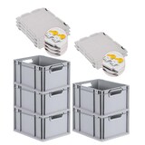 thumbnail of PROREGAL SuperSparSet 5x Eurobox NextGen Economy mit Scharnierdeckel & gelben Verschlüssen, Griffe offen, HxBxT 22x30x40cm, 20L, Eurobehälter, Box