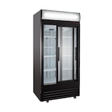 thumbnail of GastroHero Getränkekühlschrank ECO 630 mit Leuchtaufsatz, Schiebetüren, schwarz, LED-Innenbeleuchtung, energiesparend, 8 höhenverstellbare Roste