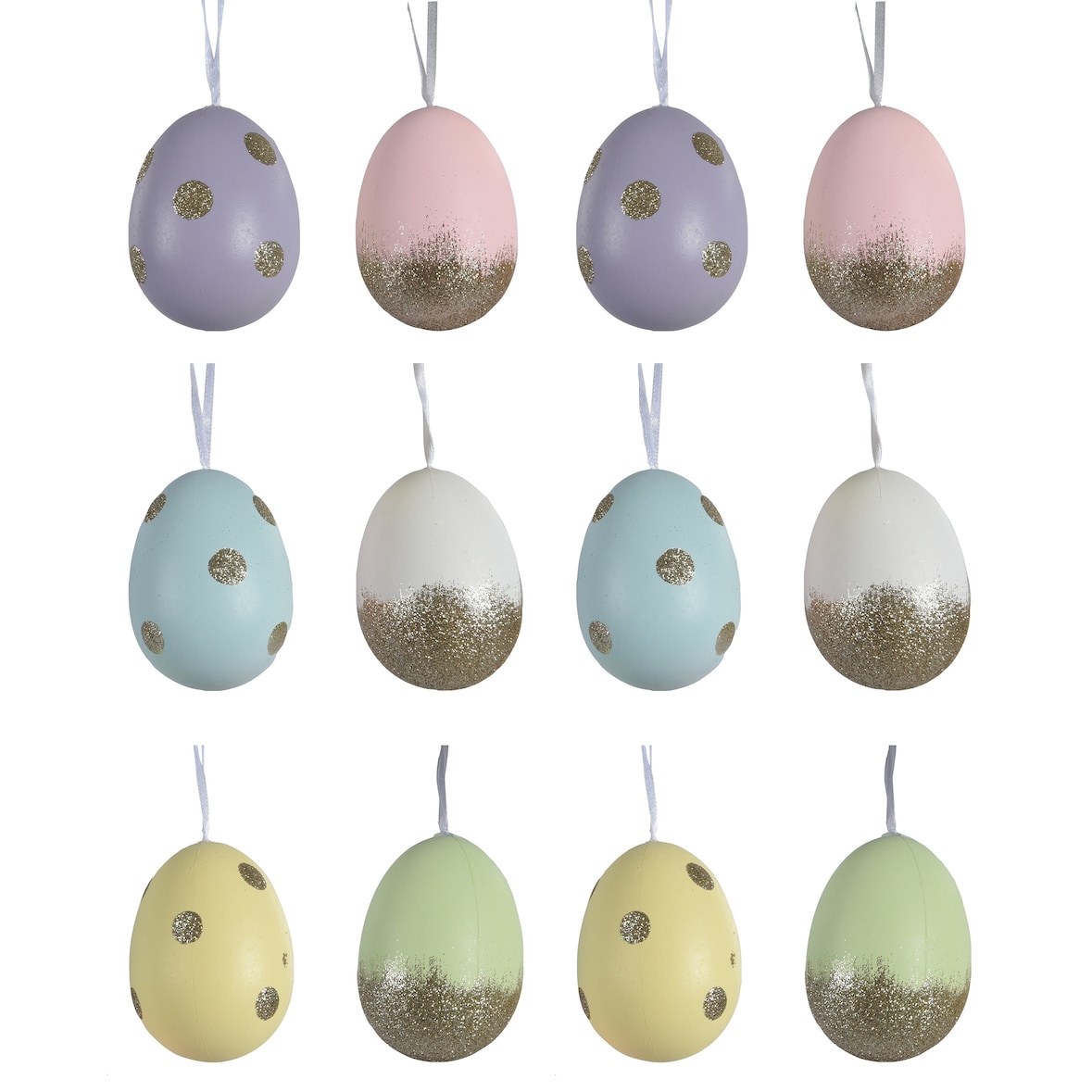 12 Ostereier zum Aufhängen 6cm Plastikeier Kunststoffeier Osterdeko Pastell Mix Kunststoff Deko Eier Glitzer Hängend Hängedeko Frühlingsdeko Bruchfest