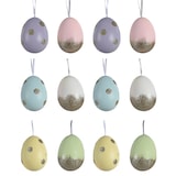 thumbnail of 12 Ostereier zum Aufhängen 6cm Plastikeier Kunststoffeier Osterdeko Pastell Mix Kunststoff Deko Eier Glitzer Hängend Hängedeko Frühlingsdeko Bruchfest