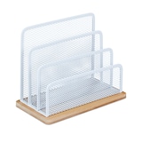 thumbnail of Relaxdays Briefhalter, Metall & Bambus, 3 Fächer, HBT: 15x18,5x10 cm, Schreibtisch Briefablage, Briefständer, weiß/natur