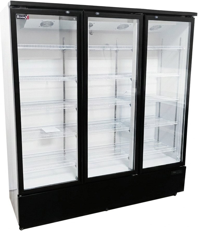 Romux® Glastürkühlschrank MC 1150 Liter 3 Türen Belüftet | Professioneller Getränkekühlschrank mit Glastür & LED