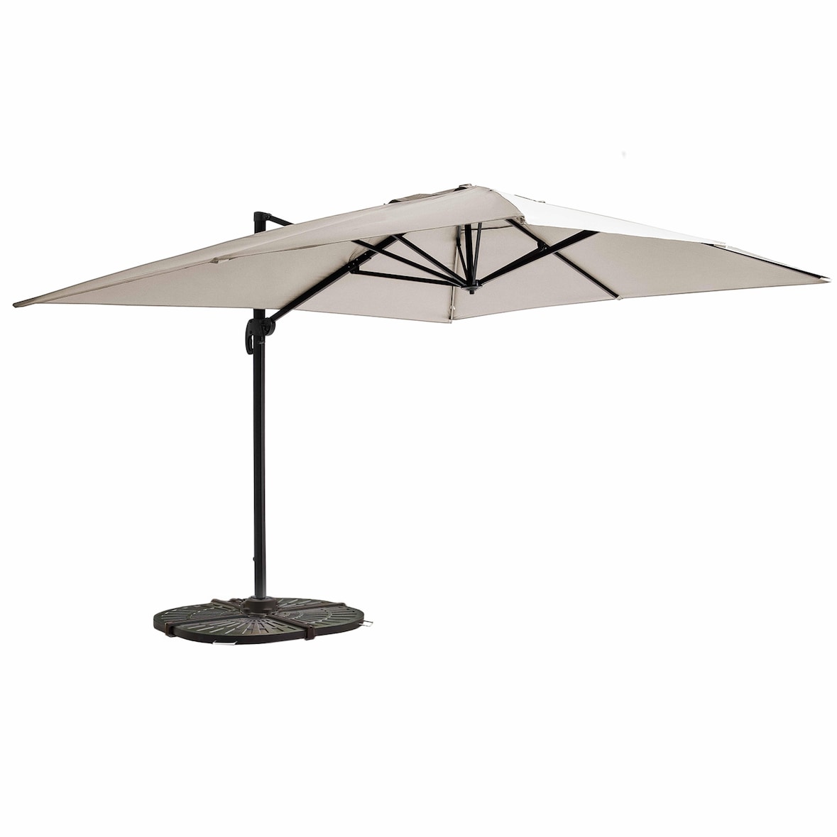 Offset parasol 3x4m en 4 verzwaarde witte aluminium platen