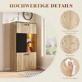 thumbnail of Merax Mehrzweckschrank mit LED, Highboard in Holzoptik, Doppel- & Schiebetüren, offenes Regal und Fächer, 78 x 36 x 150 cm, Natur
