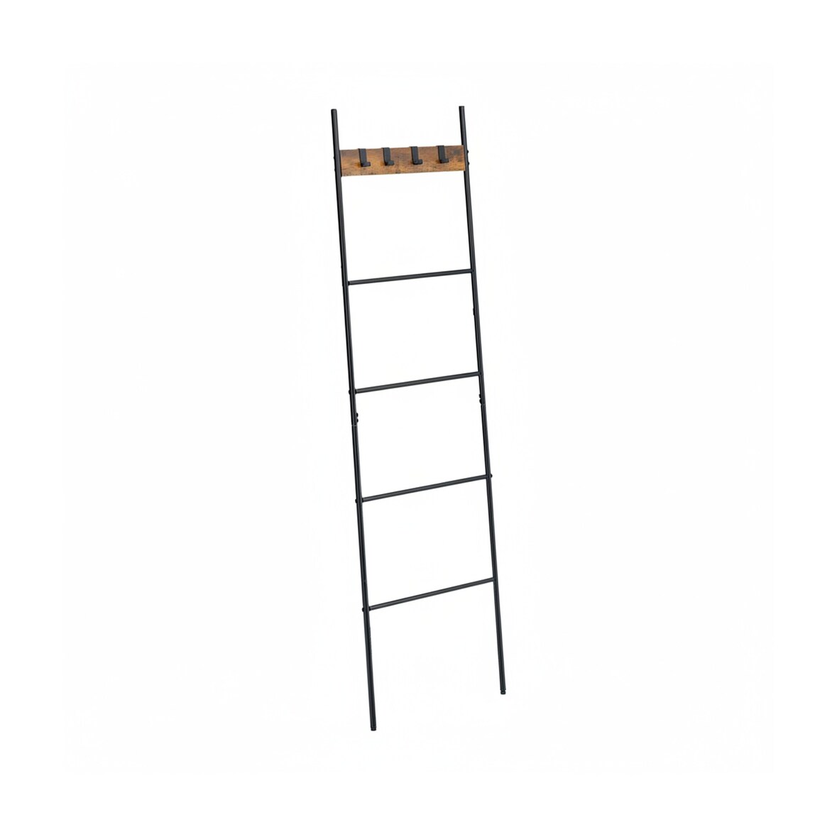 Relaxdays Handtuchleiter, 4 Sprossen & Haken, HxB: 160,5 x 44 cm, Metall, Industrial Wäscheleiter, Bad, schwarz/braun