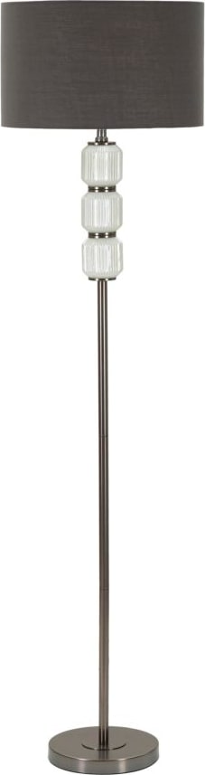 Moderne Stehlampe Bright One – Weißer Glasfuß und grauer Samtschirm – 163 cm, elegante und helle Stehlampe