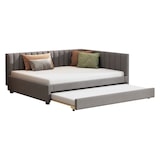 thumbnail of Ausziehbares Schlafsofa 140x200 mit Lattenrost, Polsterbett aus Samt, multifunktionales Sofa-Bett, komfortables Schlafzimmerdesign, Grau