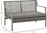 thumbnail of Outsunny Sofá de Ratán Estructura de Aluminio Dos Plazas con Cojín Desmontable Sillón Mueble de Jardín 118x75x79cm Gris