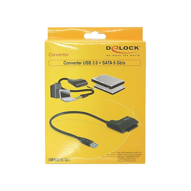 Delock Converter USB 3.0 to SATA Massenspeicher Controller SATA-600 USB 1.x; USB 2.0; USB 3.0 - 22-polig - SATA
