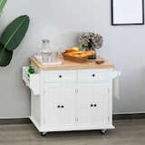 thumbnail of HOMCOM Carrello da Cucina con 2 Cassetti e 2 Armadietti, Isola da Cucina con Piano in Legno, Portaspezie e Porta Canovacci, Bianco