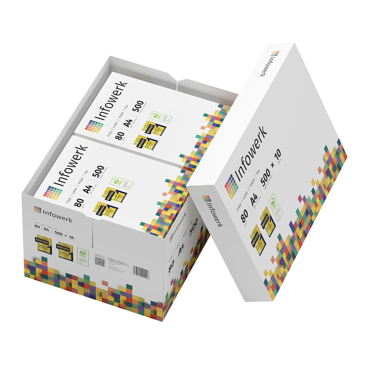 Infowerk Druckerpapier Kopierpapier 500 Blatt (1x500) DIN A4 80 g Premium Hochweiß CIE 160 Testsieger PEFC zertifiziert