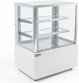 thumbnail of Romux® Kühlvitrine für Konditorei Quadratisch Standgerät 2 Böden Weiß 640 Liter Umluftkühlung | Kühlvitrine Gerade Glasscheiben