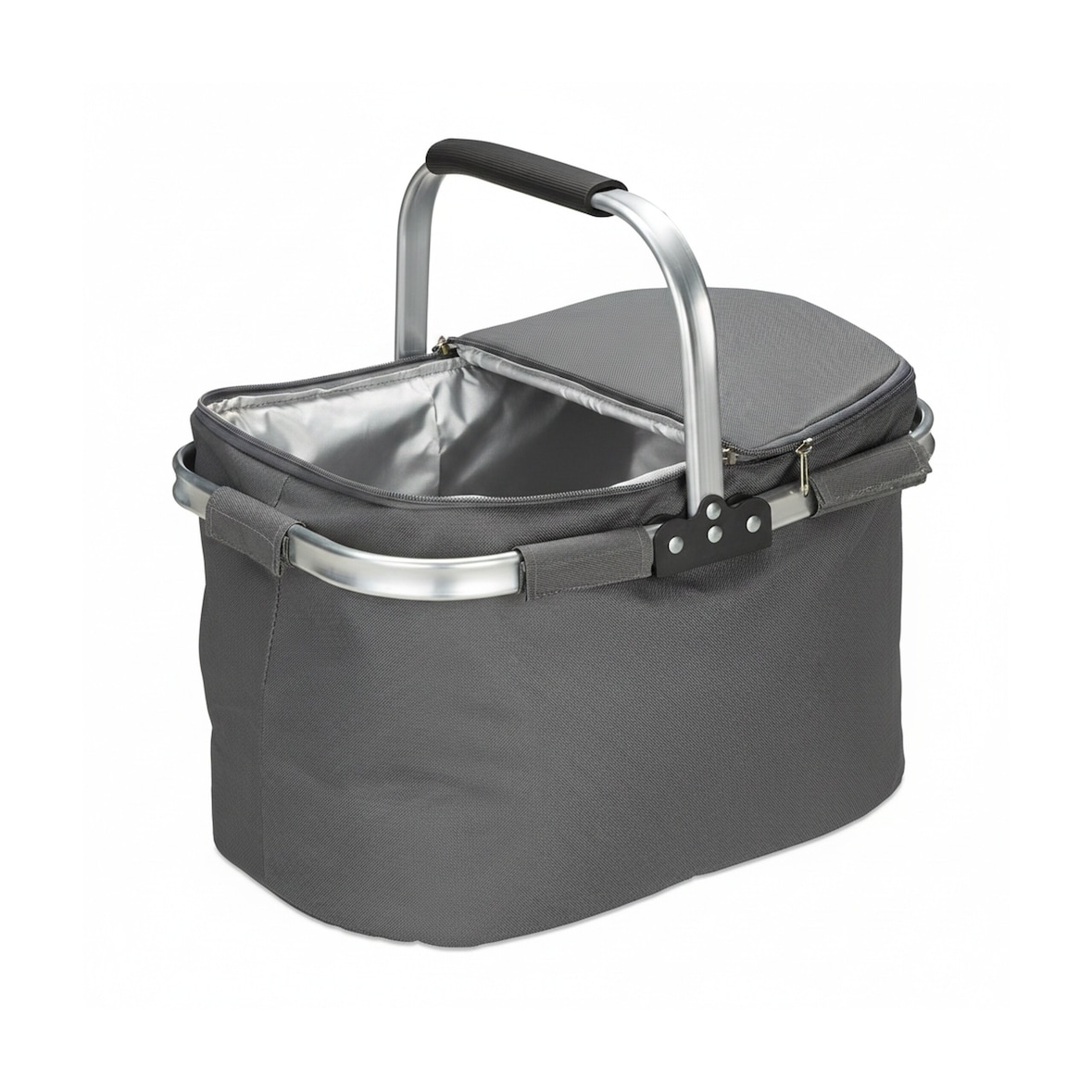 Relaxdays Einkaufskorb mit Kühlfunktion, faltbar, Deckel, Henkel, 27 Liter, Thermo Tragekorb, Polyester, Aluminium, grau