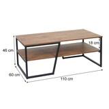 thumbnail of Couchtisch HWC-A27, Wohnzimmertisch Beistelltisch Sofatisch, Ablage Metall 3D-Struktur 46x110x60cm, Wildeiche-Optik