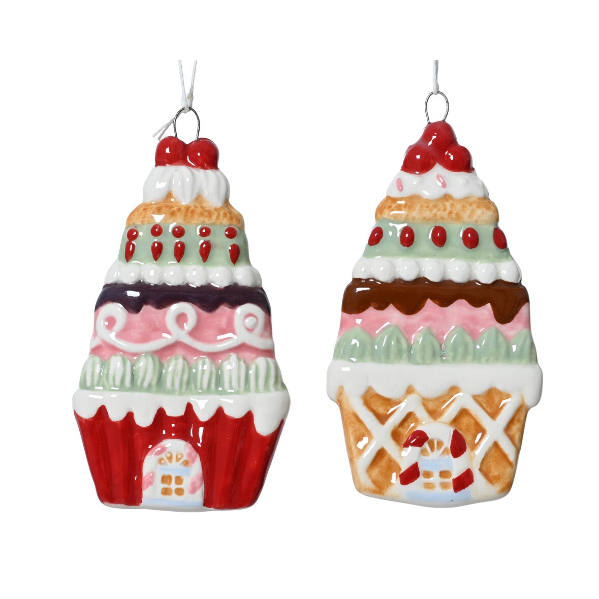 Christbaumschmuck Cupcake Keramik 11cm Figur 1 Stück sortiert Weihnachtsbaum Anhänger Weihnachten Weihnachtsbaumschmuck Essen Gebäck Muffin Bunt