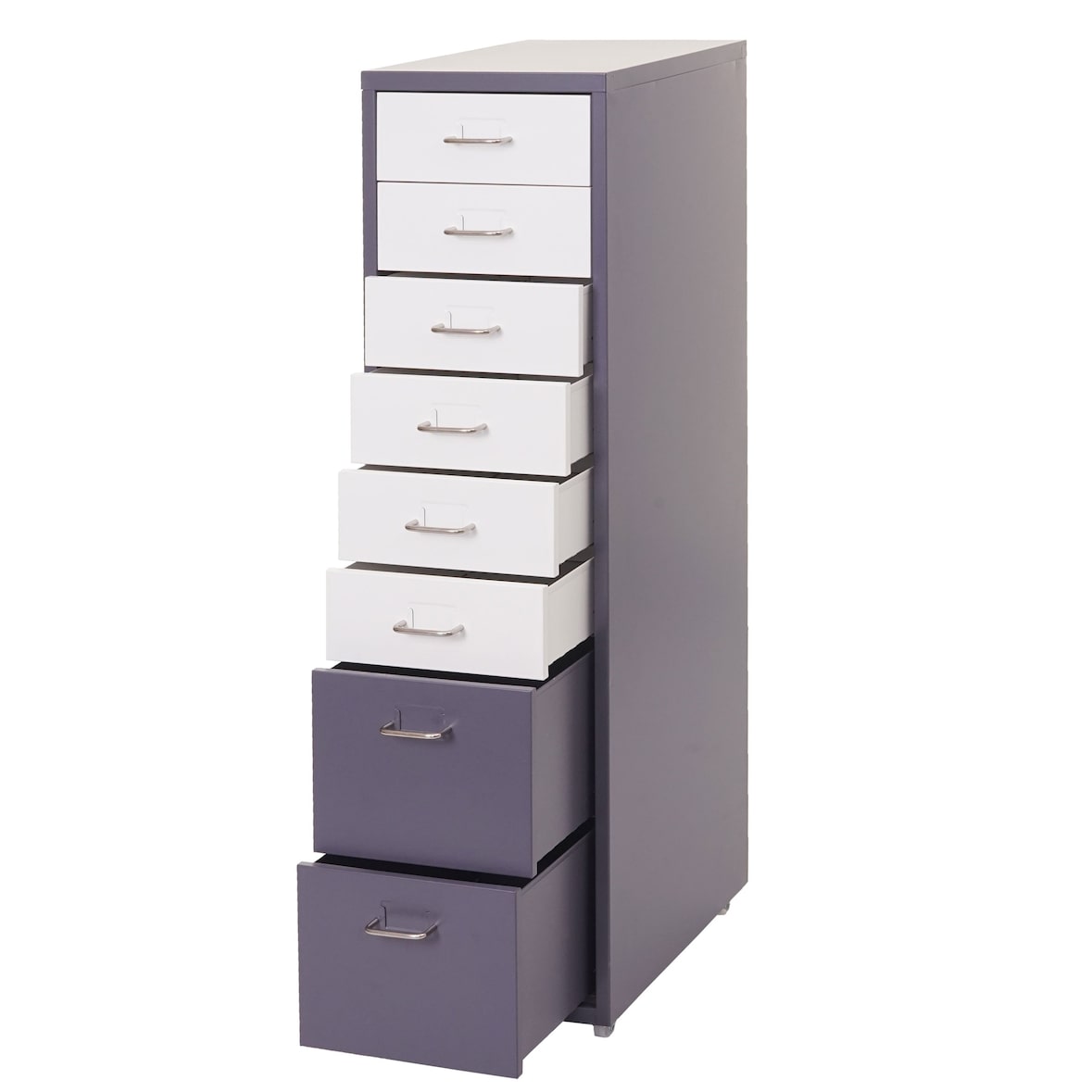 Décoshop26 - Büroschrank mit 8 Schubladen auf Rollen 110 x 28 x 41 cm dunkelgrau/weiß-schwarzer Stahl 04_0004359