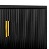 thumbnail of Elegantes Sideboard Schwarz 83x101x35 cm, Push-to-open Türen, verstellbare Einlegeböden, gedämpfte Scharniere, vergoldete Griffe und Beine