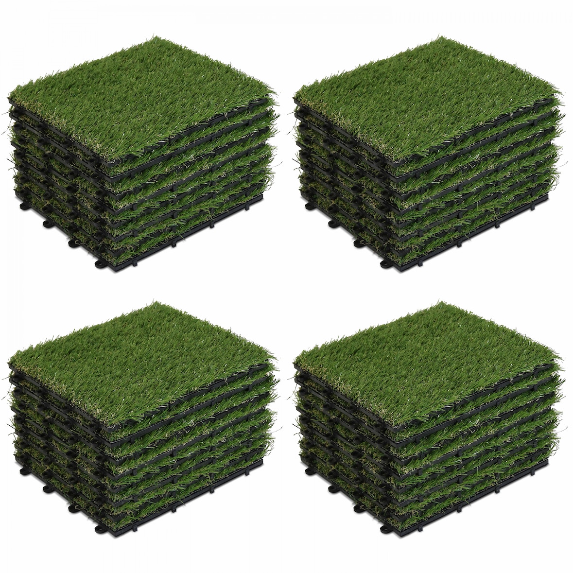 32er-Set grüne Kunstrasenfliesen mit Klicksystem - Oviala