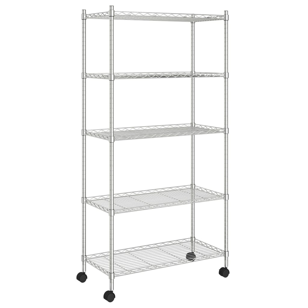 Helloshop26 - Étagère de rangement 5 niveaux roues 75 x 35 x 155 cm Chrome 250 kg Argent 02_0045701