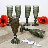 thumbnail of 6x Diamond Sektgläser 150ml grün Glas Relief Sekt-Flöte Prosecco Champagner