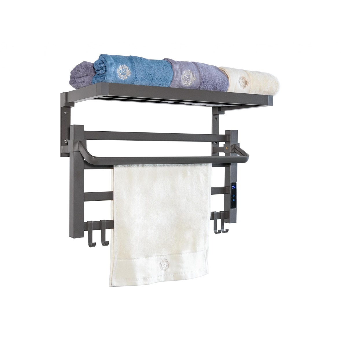 PURLINE Radiateur sèche-serviettes électrique avec étagère noir 55W NTW-09