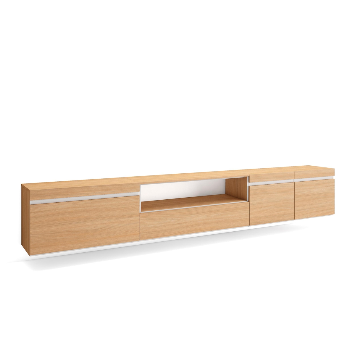 SKRAUT HOME TV-Schrank, Lowboard, 288x45x35 cm, Für großformatiges TV, Hängend, Eiche Soft und weiß