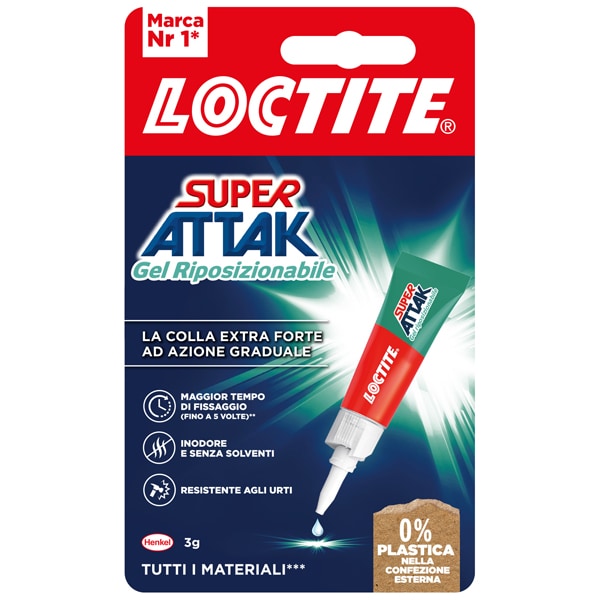 Loctite, Colla Super Attak Gel, riposizionabile, 3 gr, trasparente
