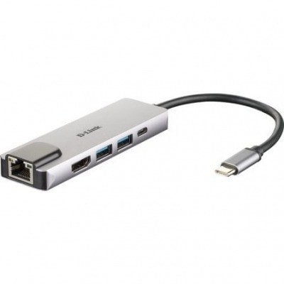 Hub Usb 3.0 Tipo-C D-Link Dub-M520/ 2 Puertos Usb/ 1 Hdmi/ 1 Rj45/ 1 Thunderbolt/ Gris