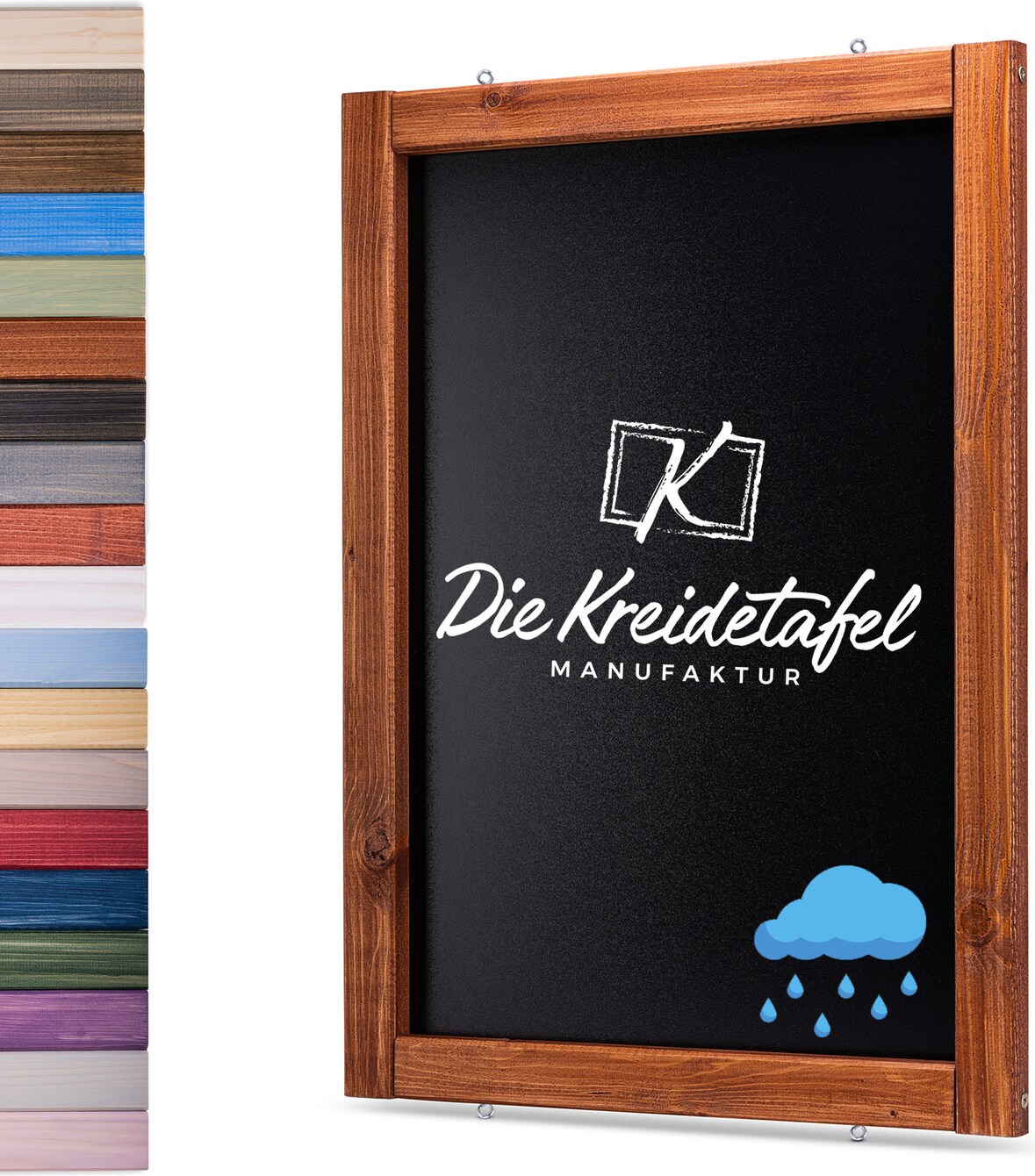 Wetterfeste Outdoor Kreidetafel mit Holzrahmen / Teak 55x150cm