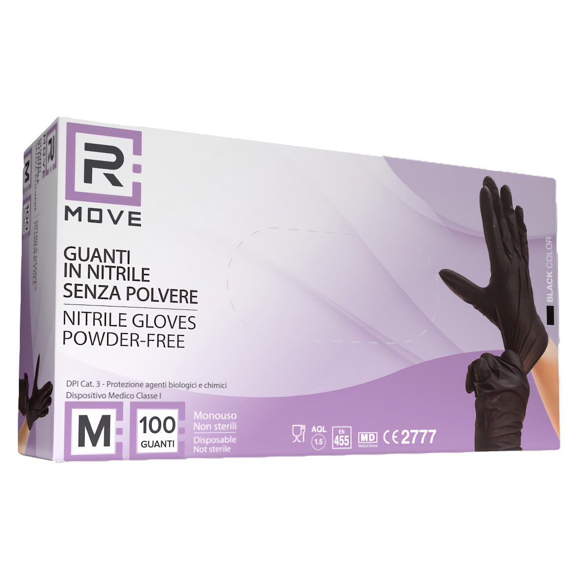 Guanti Nitrile Neri Cf.100 Tg. M Senza Polvere