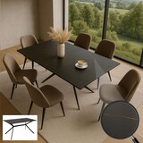 thumbnail of Esszimmertisch HWC-O58, Esstisch Sinterstein Metall, Marmor-Optik 160cm ~ schwarz-gold