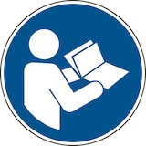 thumbnail of Gebotsschild, Anleitung beachten M002 - ASR A1.3 (DIN EN ISO 7010) - 200x0.45 mm Aluminium geprägt