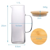 thumbnail of Intirilife Karaffe mit Bambusdeckel in KLAR - 1,1l Krug aus Borosilikatglas mit Henkel Holz Deckel für heiße und kalte Getränke, Tee, Kaffee, Wasser