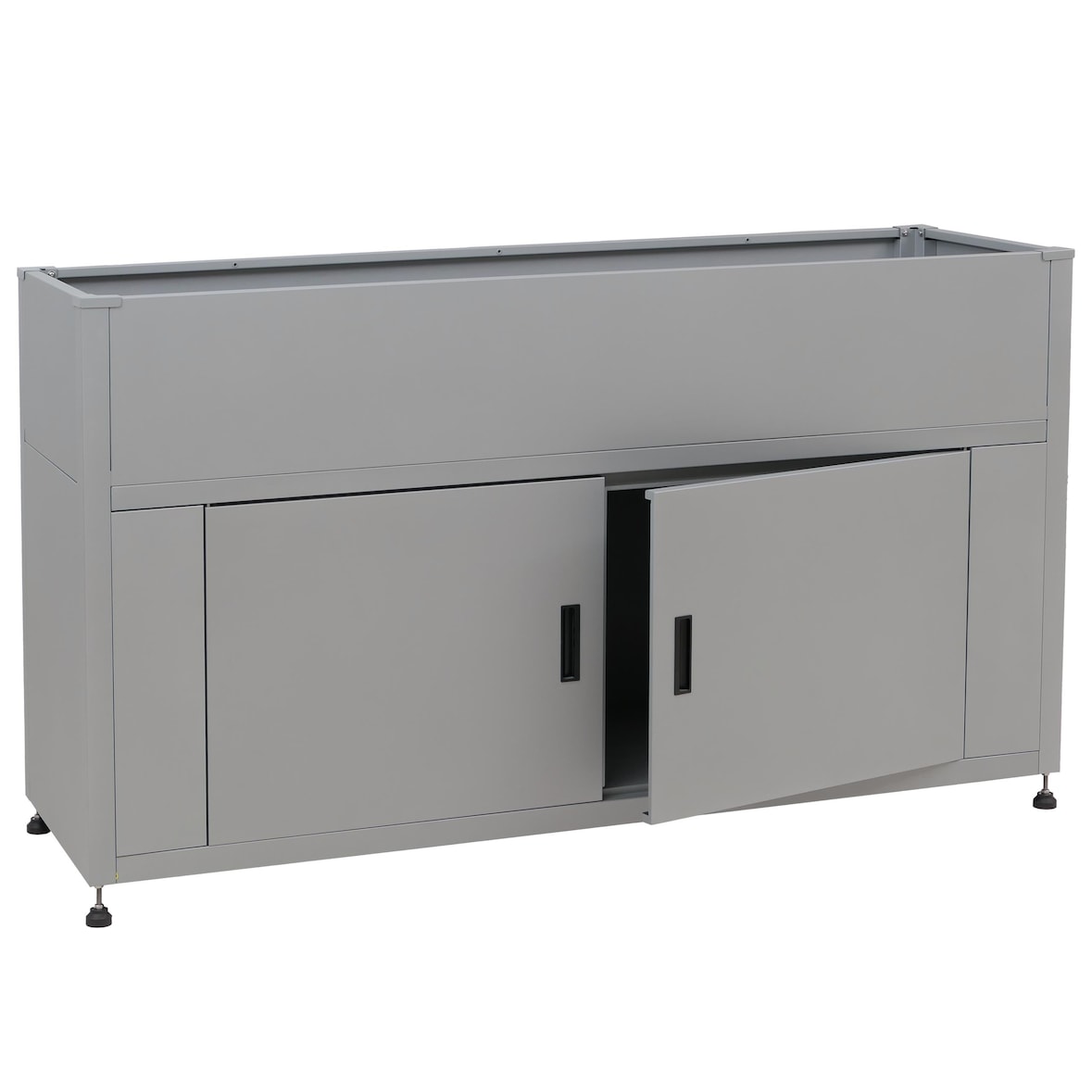 HWC-O85, floreira com canteiro elevado em metal, espaço de arrumação, metal 47kg 91x161x51cm ~ cinzento