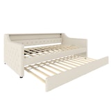 thumbnail of Tagesbett 90x200 cm aus Leinen mit Ausziehbett, stilvolle LED-Beleuchtung, USB-Anschluss, komfortables Design in Beige, ideal für kleine Räume