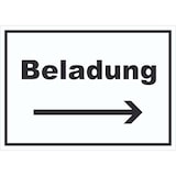 thumbnail of Beladung Schild mit Text und Richtungspfeil rechts Transport Fracht waagerecht A6 Rückseite selbstklebend