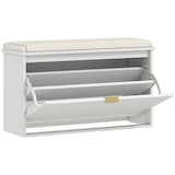 thumbnail of HOMCOM banco zapatero mueble zapatero banco recibidor con asiento acolchado cajón abatible y panel de tablillas 80x26x47,5 cm blanco