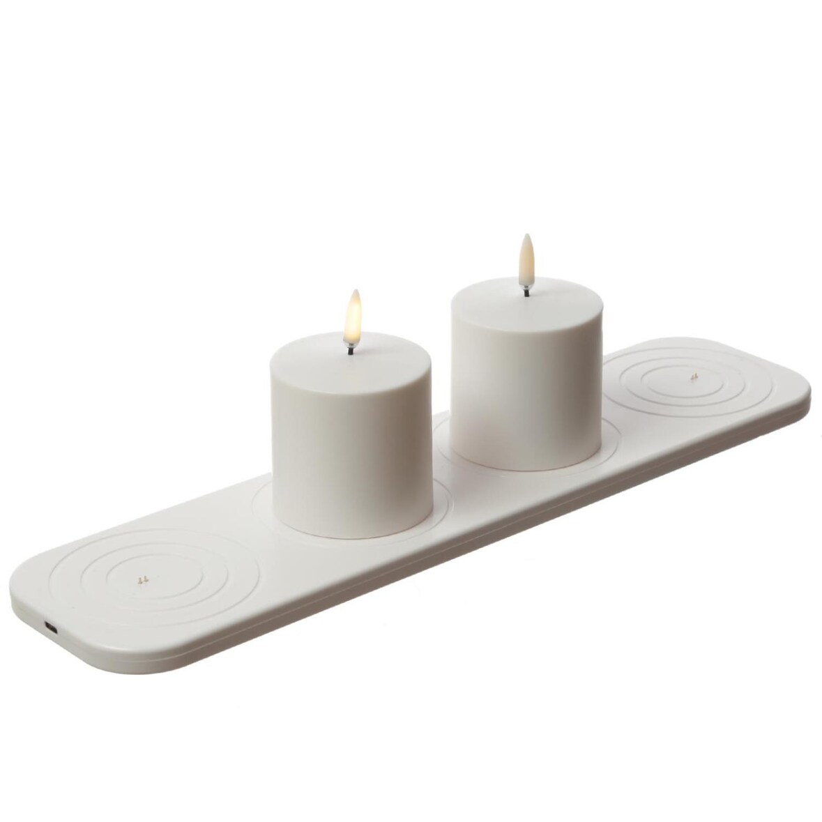 LED Kerzen Uyuni 2er Set mit Ladestation aufladbar 6,8x6,8cm Timer Außen Deko