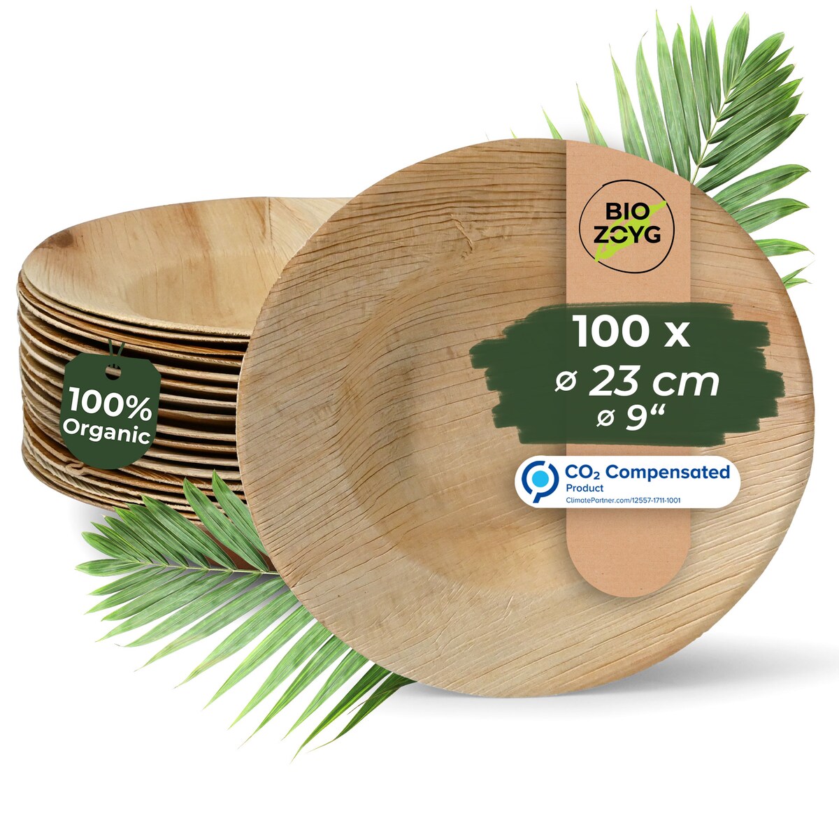 BIOZOYG 100 Stück tiefe Einwegteller Ø 23cm Suppenteller Palmblatt-Teller, Schale für Suppe und Eintöpfe, Partys und Catering, biologisch abbaubar